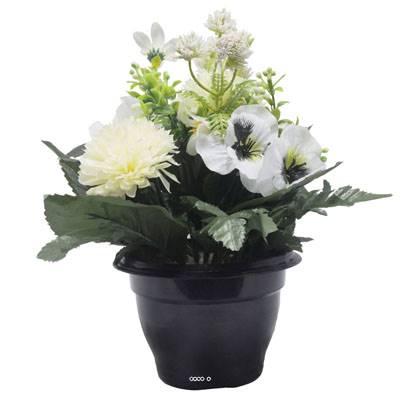 Pot de Chrysantheme, pensée et mini fleurs artificiels pour la Toussaint Crème