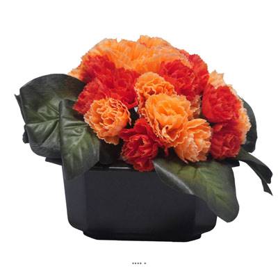 Bac carré fleurs artificielles œillets Rouge-orange pour la Toussaint