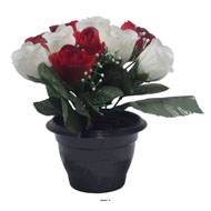 Pot pour Tombe de bouton de rose et mini fleurs Rouge-blanc artificiels - Toussaint 
