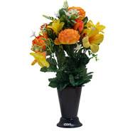 Pot Cône d'Hbiscus fleurs artificielles pour le cimetière H 45 cm D 25 cm Orange