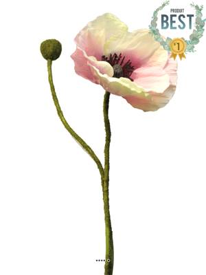 Pavot factice H60cm 1 fleur et 1 bouton fleur Pourpre-crème - BEST