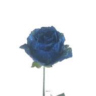 Rose Joy artificielle H 64 cm 1 tete D 7 cm 3 feuilles effet texturé Bleu royal