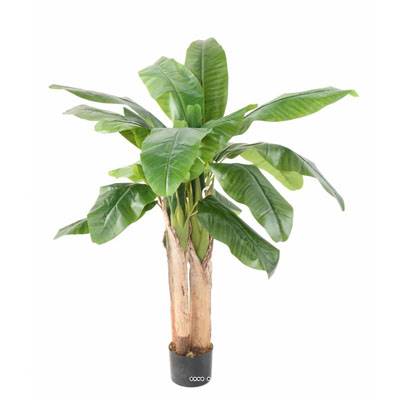Bananier artificiel en pot 3 Troncs naturel H 132 cm Vert D 70 cm