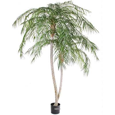 Palmier Phoenix Artificiel H 225 cm 2 troncs 2660 feuilles plastiques Anti-UV en pot