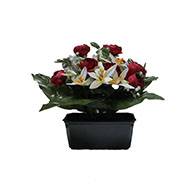 Jardinière fleurs artificielles cimetière renoncules et orchidées H 30 cm L 40 cm Bourgogne