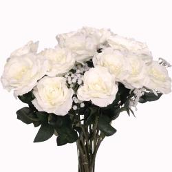 Bouquet artificiel cration fleuriste calme blanc x15 roses H 75 cm