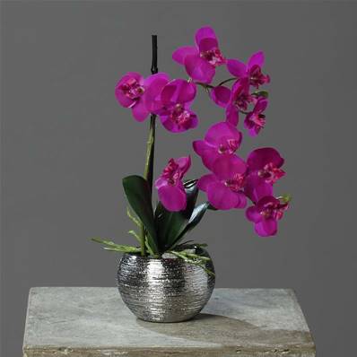 orchide artificielle en pot argent